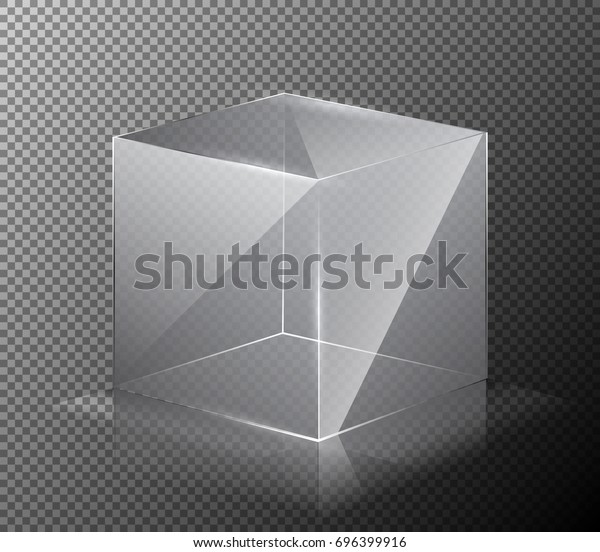 グレイの背景にリアルで透明なガラス立方体のベクターイラスト 3 Dデザイン のベクター画像素材 ロイヤリティフリー