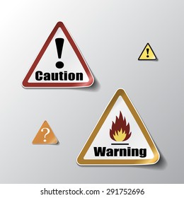 Vector illustration of Realistic Triangle Stickers or Icons. With peeled off corner and shadow. Warning, danger and caution signs. EPS 10
