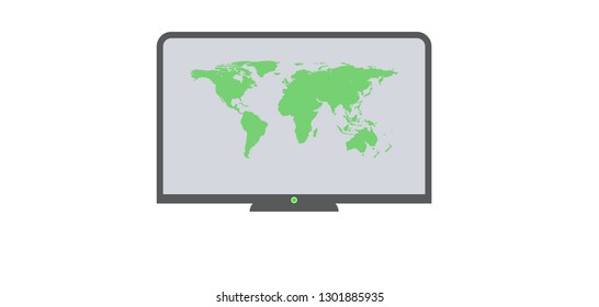 Vector illustration of Realistic TV screen. Modern lcd wall panel, led type, isolated on white background. Large computer monitor display mockup. Blank television template. Graphic design element.