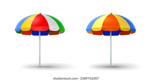 vector illustration realistic two beach umbrella isolated on the white background.summer vacation and travel concept object and clip art element.