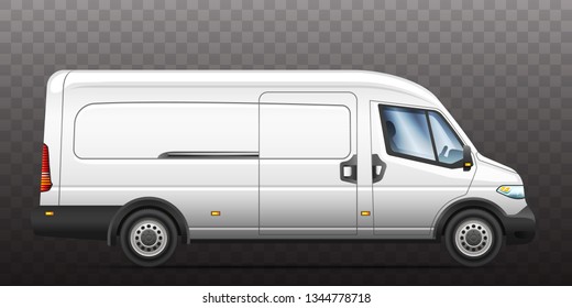 Vector illustration of realistic van on a semi-transparent background. Realistic mock-up for design.