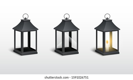 Vector illustration realistic vintage lantern on a white background. Outdoor street light