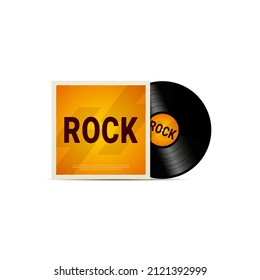 Vector illustration of realistic vinyl disc mockup with rock music cover