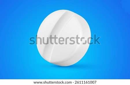 Vector illustration of realistic white color scored tablet on blue background. 3d cartoon style design of tablet. Medical icon for hospital banner, web, flyer
