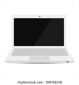 Vector illustration realistic white laptop. Portable computer. Laptop icon. Ultimate web design electronic device. 