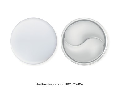 Vector illustration of realistic white open jar with cosmetic patches isolated on white background