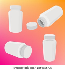 Vector illustration of a realistic white plastic medicine jar isolated on a pink gradient background