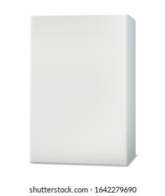 Vector illustration of realistic white vertical cardboard box isolated on white background. 