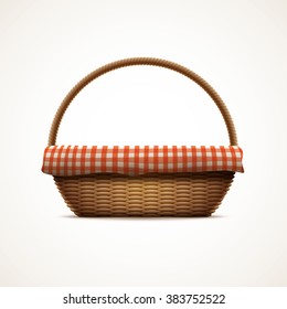 Vector illustration of realistic wicker basket. Elements are layered separately in vector file. CMYK colors. Print ready.