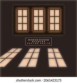Vector Illustration of realistic window light and shadow. Shadow overlay effect. Three light long shadows on the floor. Natural lighting scene. Blank background for design.