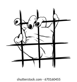 Vector illustration of realistic woman hand holding the cage. Hand sketched artwork. Image for card, poster, banner, print for t-shirt.