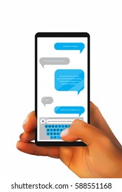 Vector illustration with realistic woman's hand texting on smartphone