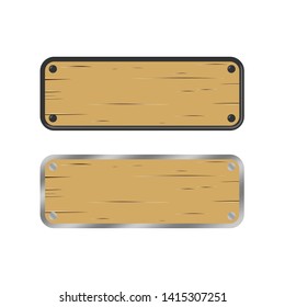 Vector Illustration Of Realistic Wood Nameplate Signs.