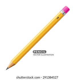 Vector illustration with realistic yellow pencil.