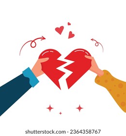 vector illustration of re-building love after an argument, flat design concept