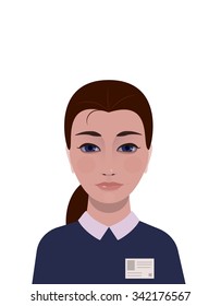 Vector illustration of reception or secretary, seller, consultant nice girl with id badge