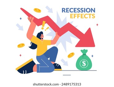Vector Illustration of Recession Effects Showing the Impact on Economic Growth and the Decline in Economic Activity with a Flat Cartoon Background