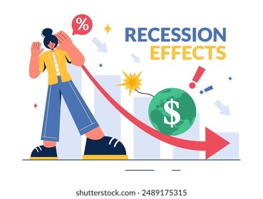 Vector Illustration of Recession Effects Showing the Impact on Economic Growth and the Decline in Economic Activity with a Flat Cartoon Background