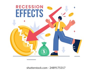 Vector Illustration of Recession Effects Showing the Impact on Economic Growth and the Decline in Economic Activity with a Flat Cartoon Background