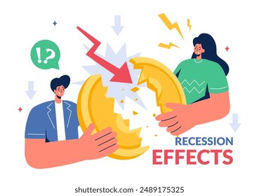 Vector Illustration of Recession Effects Showing the Impact on Economic Growth and the Decline in Economic Activity with a Flat Cartoon Background