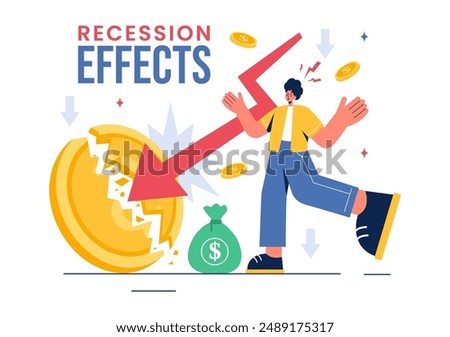 Vector Illustration of Recession Effects Showing the Impact on Economic Growth and the Decline in Economic Activity with a Flat Cartoon Background