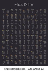 Vector illustration. Recipes for alcoholic cocktails. 121 Cocktail. Mixed Drinks.