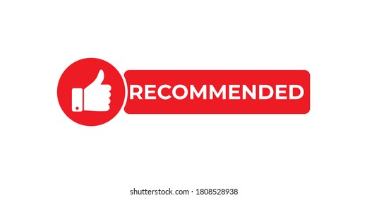 Vector illustration recommended icon, red banner with thumbs up.