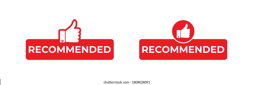 Vector illustration recommended icon  set, red banner with thumbs up.