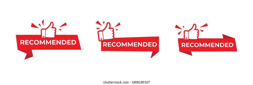 Vector illustration recommended icon  set, red banner with thumbs up.