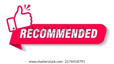 vector illustration recommended label with thumbs up, modern banner element.
