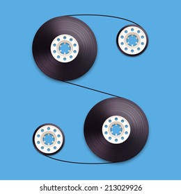 A vector illustration of a recordable babin of tape cassette. Letter S