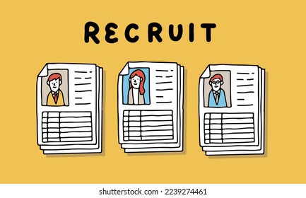 Vector illustration of recruit concept. Candidate resume review by HR human resources hiring manager, employment or searching for talent and new staff.