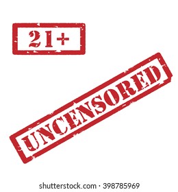  Vector illustration rectangle red under 21 twenty one stop sign. 18+ age restriction stamp. Uncensored stamp