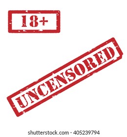  Vector illustration rectangle red under 18 eighteen stop sign. 18+ age restriction stamp. Uncensored stamp