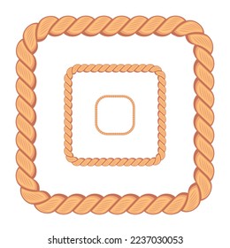Vector illustration of rectangle rope frame isolated on white background. Realistic vintage marine rope border.