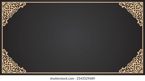 Vector illustration for rectangular Arabic ornament Islamic frame border, black color background. Suitable for use as frame borders, calligraphy, certificates