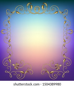 Vector illustration rectangular background beautiful gradient with gold frame, corners, side and top limiter in vintage style with Baroque and modern elements