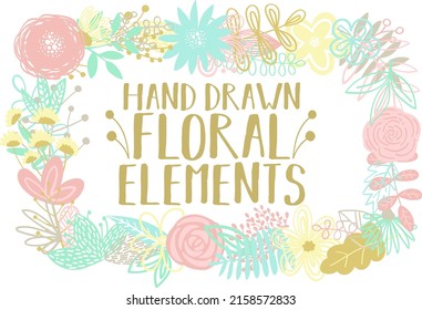 Vector illustration of a rectangular frame made from cartoon hand-drawn floral elements. An image for decoration of postcards, invitations and interiors.