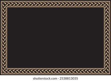 Vector illustration of rectangular gold ornament frame border, black color background. Suitable for use in frames, calligraphy, certificates, invitations.