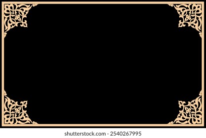 Vector illustration for rectangular Islamic frame border, Arabic ornament, black color background. Suitable for use as frame borders, calligraphy, certificates, covers.