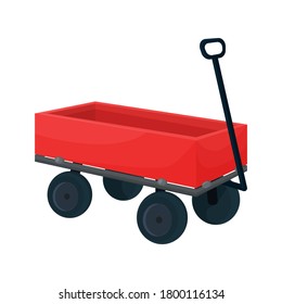 Vector illustration of a rectangular red garden cart in cartoon style top and side view. Design a children's toy or for gardening, harvesting, planting seedlings