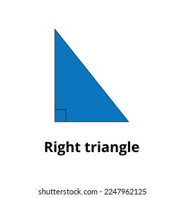 Vector illustration of rectangular triangle in blue color, mathematics, education.