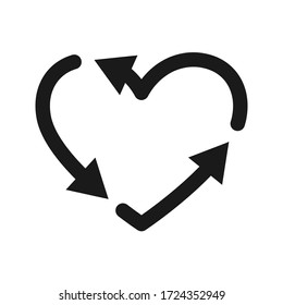 vector illustration of recycle heart symbol, Reload sign, Love the earth icon color editable