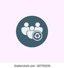 Vector illustration of recycle sign icon on blue circle background.