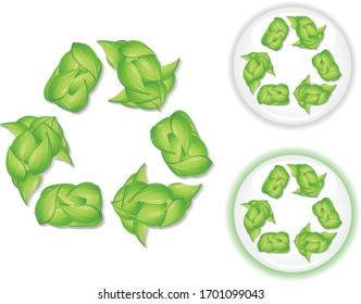 A vector illustration of the recycle symbol made out of green leaves