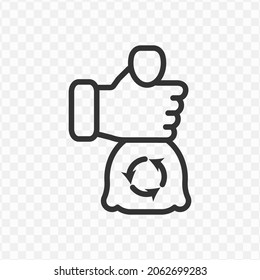 Ilustración vectorial del icono de la bolsa de basura de reciclaje en color oscuro y fondo transparente (png).