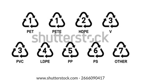 Vector illustration of recycling symbols and plastic product codes