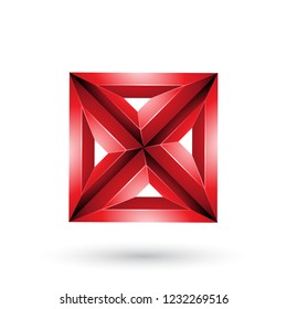Ilustración vectorial de la cuadrada erguida geométrica roja 3d y de la forma triangular X aislada en un fondo blanco