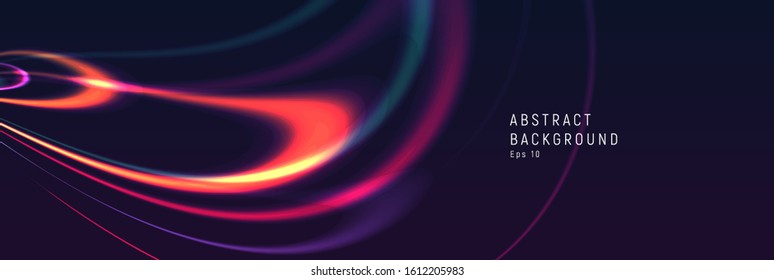 Vector illustration of red abstract background with blurred magic neon light curved lines, fluid light abstract red shapes