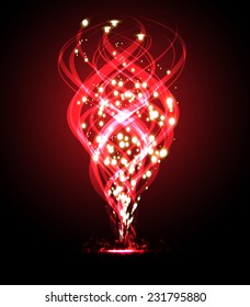 Vector illustration of red abstract background with blurred magic neon light curved lines. wave. Technology background for computer graphic website internet.